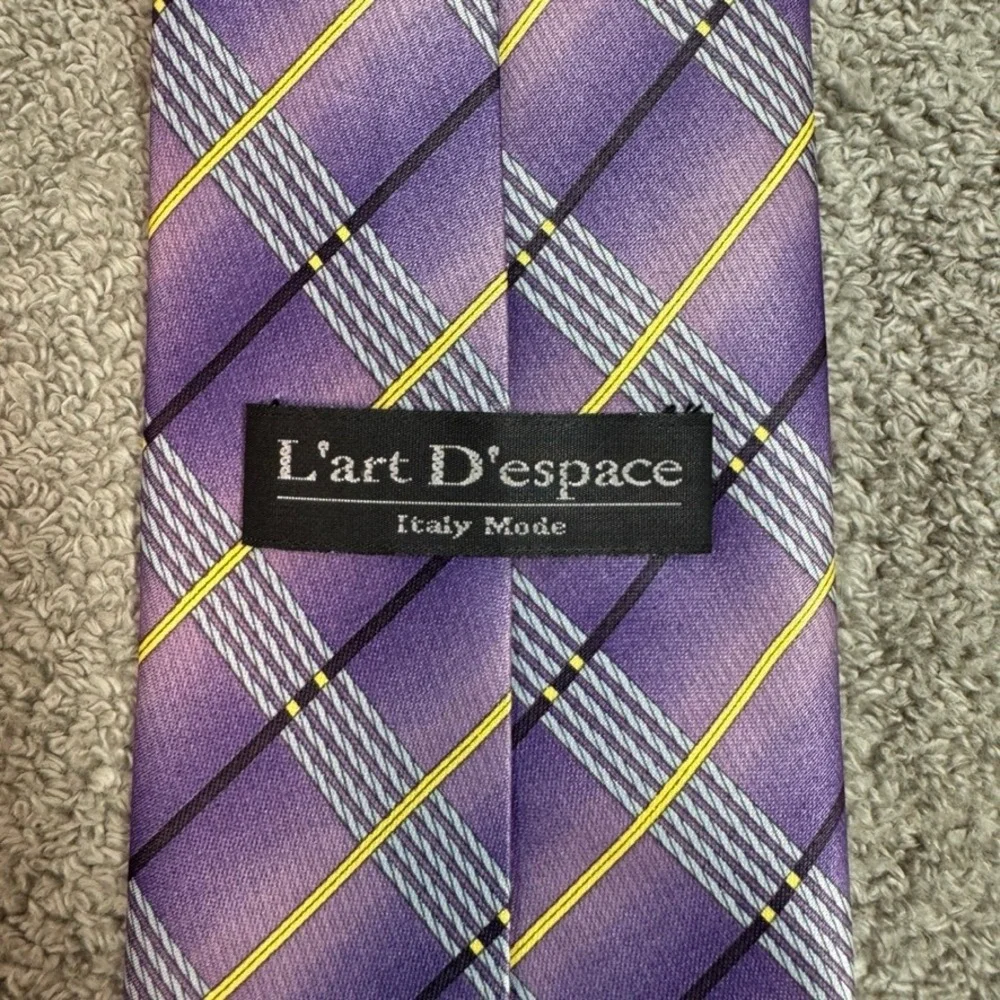 L'art D'espace Italy Mode Mens Purple Plaid Microfiber Necktie Yellow Accents
